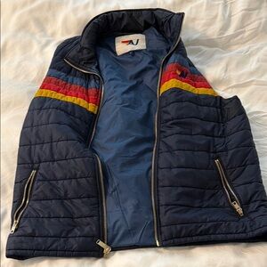 Aviator Nation Navy Quilted Vest with Red & Yellow Stripes flawless condition